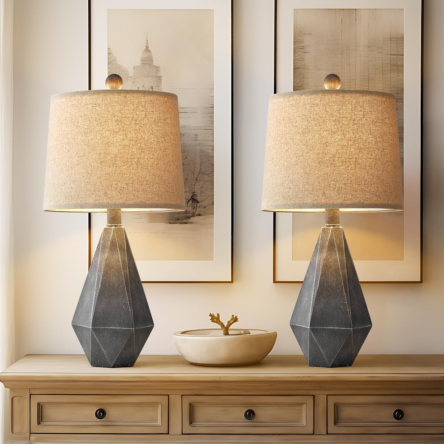 Rustic Farmhouse Table Lamp Set of 2 - Deep Grey with White Shade gallery