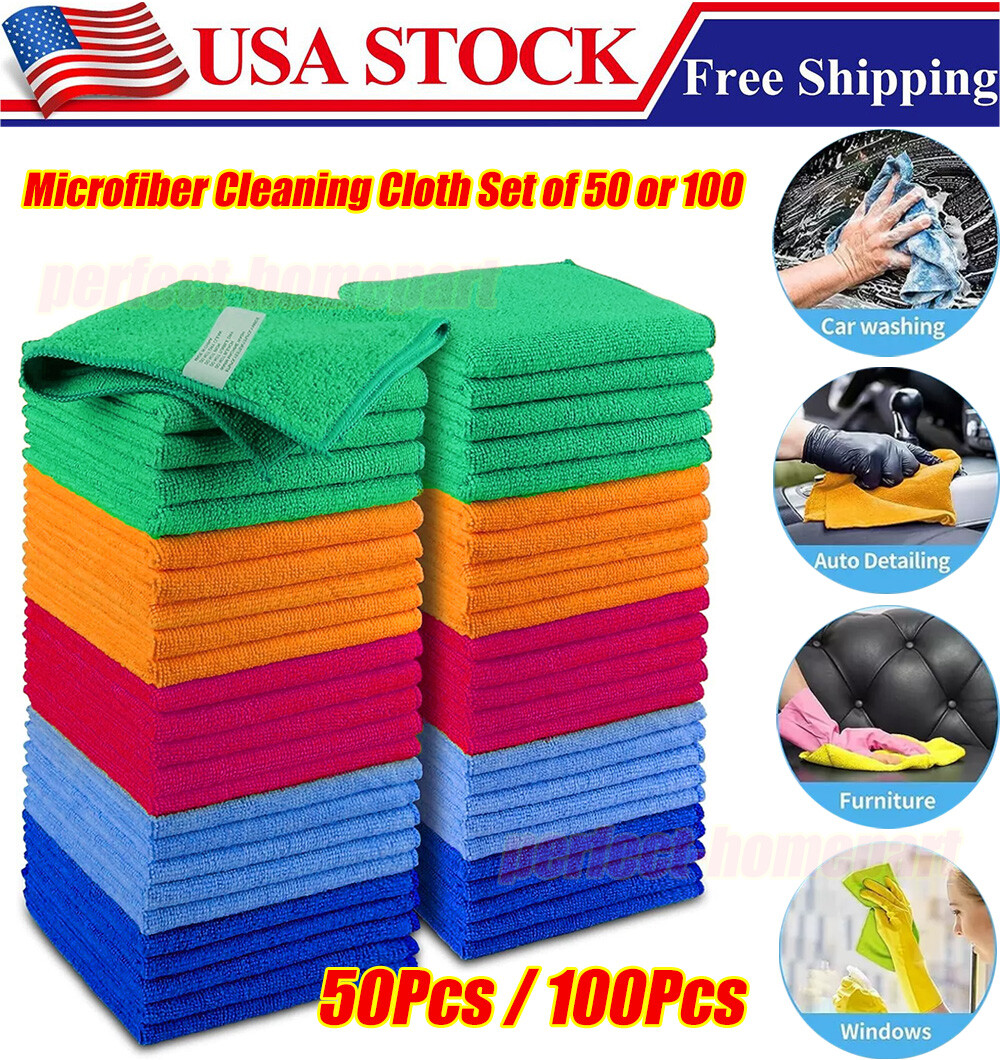 50/100Pcs Microfiber Cleaning Cloth Towel Rag Car Polishing Detailing No-Scratch gallery