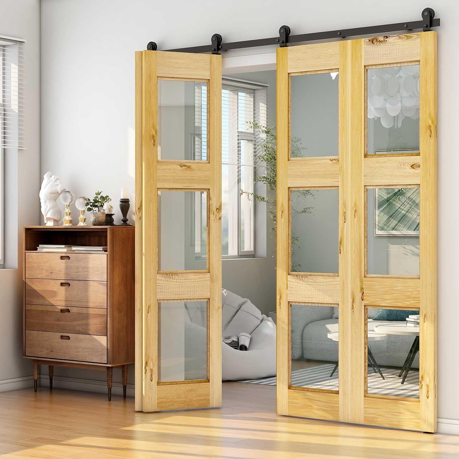 3FT-12FT Top Mount Bifolding Sliding Barn Door Hardware Kit for 2/ 4 Wooden Door gallery