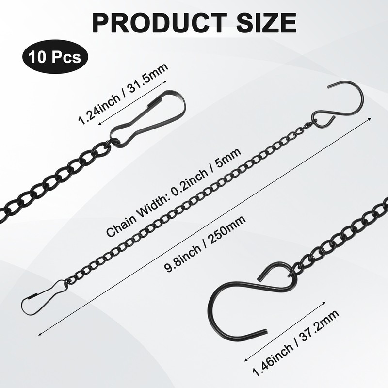 10Pcs 25cm/9.8in Hanging Chain with Hooks for Bird Feeder Planter Lantern, Black gallery
