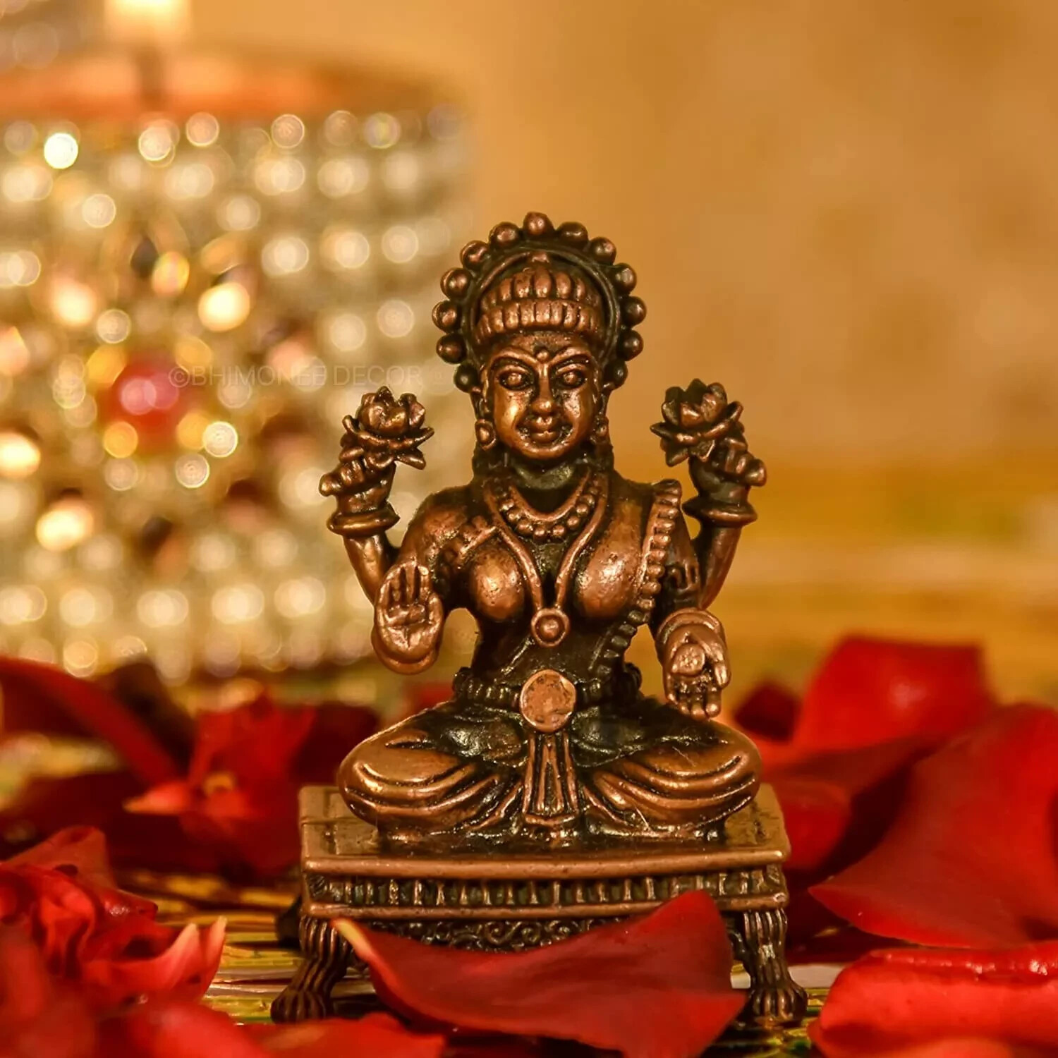 Copper Handmade Small Goddess Lakshmi Statue Rich Patina Antique Finish 2.4'' gallery