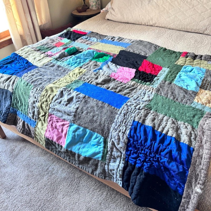 Patchwork Quilt Unique Vintage Handmade Blanket Cozy Bohemian Eclectic Colorful gallery