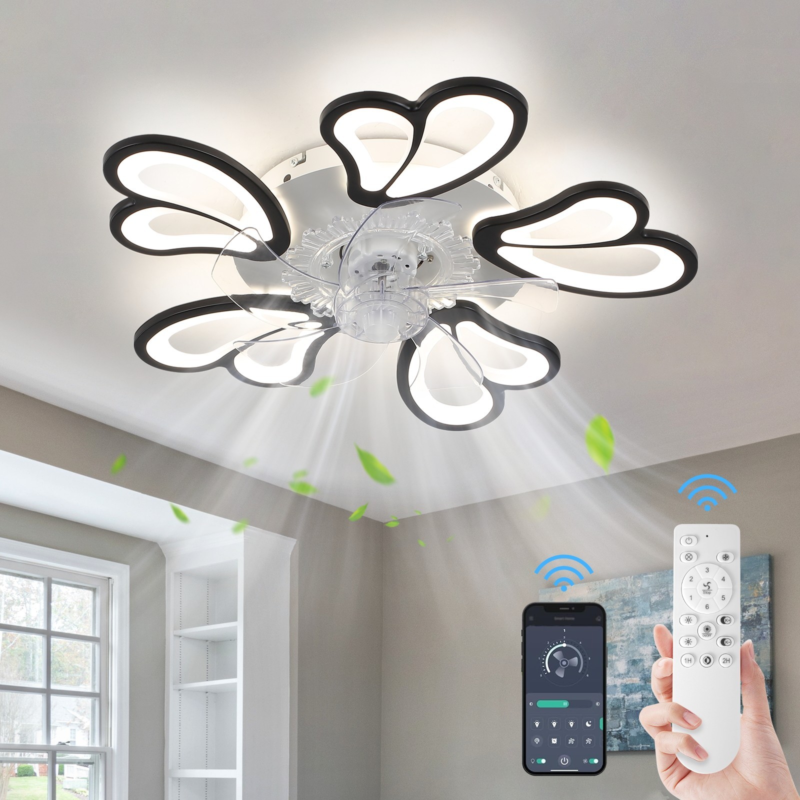 25.5" Bladeless Ceiling Fan w/ Light Remote, Low Profile LED Flush Mount Black gallery