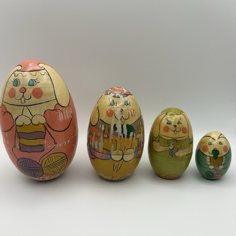Vintage Wood Easter Bunny Nesting Eggs Russian Type Stacking Inside Each Other gallery
