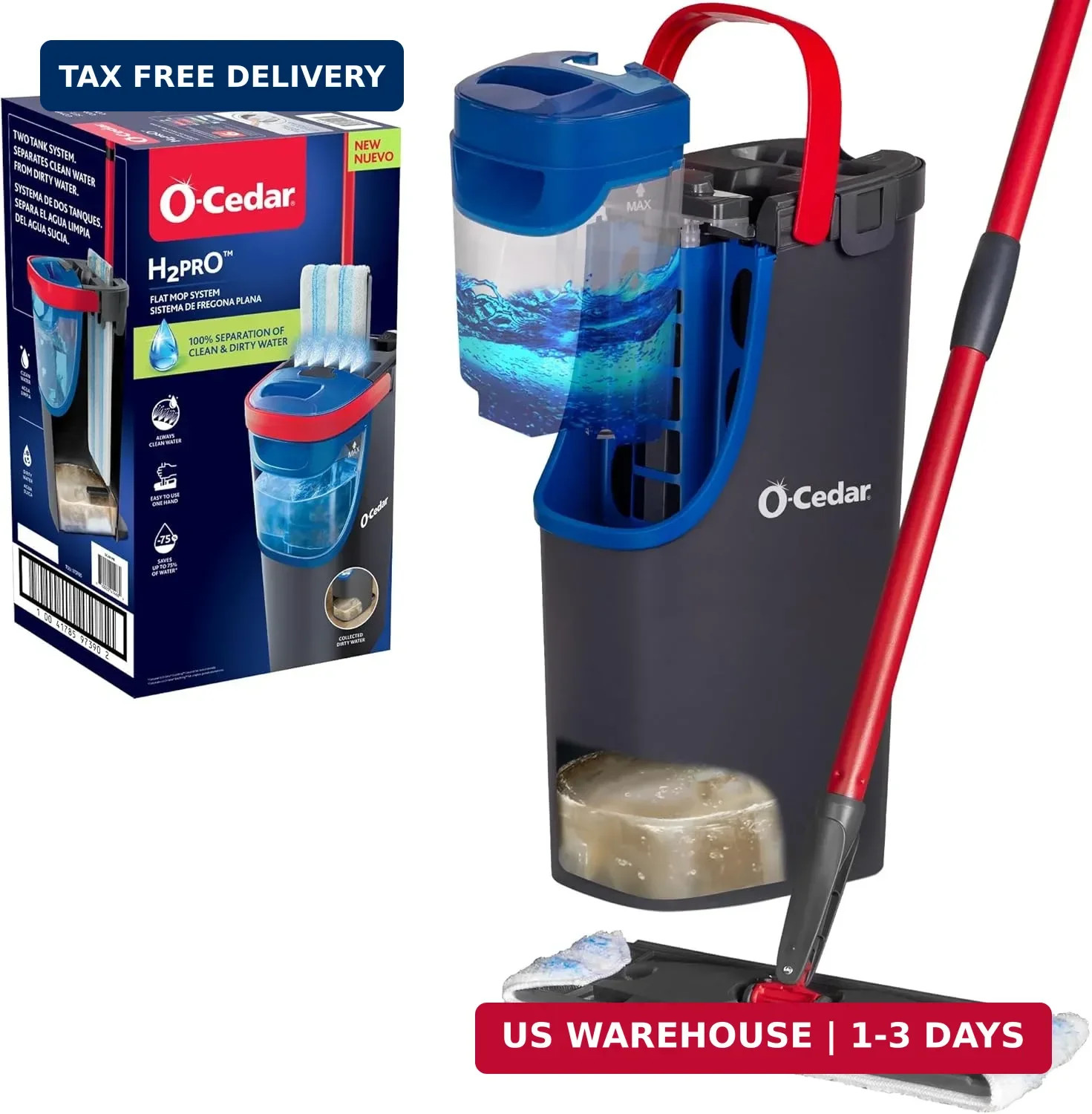 O-Cedar H2prO Flat Mop System | Quick Everyday Cleaning | Dual-Tank Fresh Water gallery