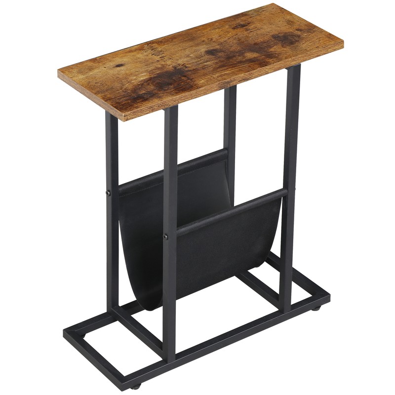 Mini Freestanding Bedroom Sidetable MDF Metal Frame Compact Home Rack, Brown gallery
