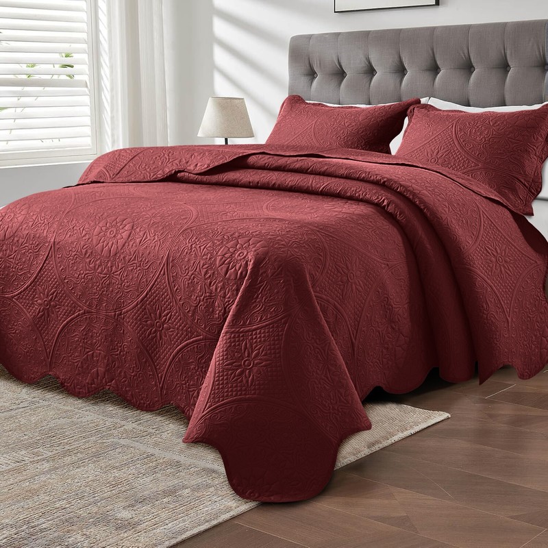QUILTED BEDSPREAD BED THROW EMBOSSED COVERLET BEDDING SET WITH PILLOW SHAMS US gallery