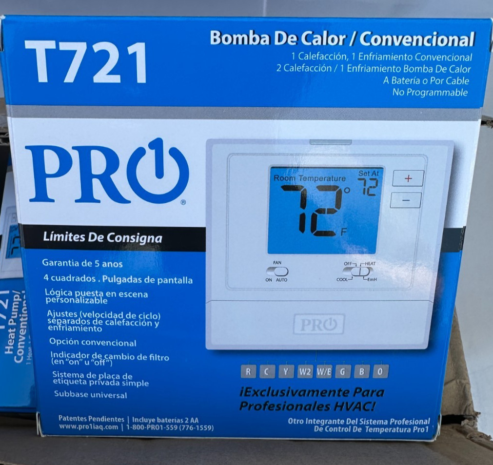 PRO1 IAQ T721 Digital Non-Programmable Thermostat, 2 Heat - 1 Cool Heat Pump gallery