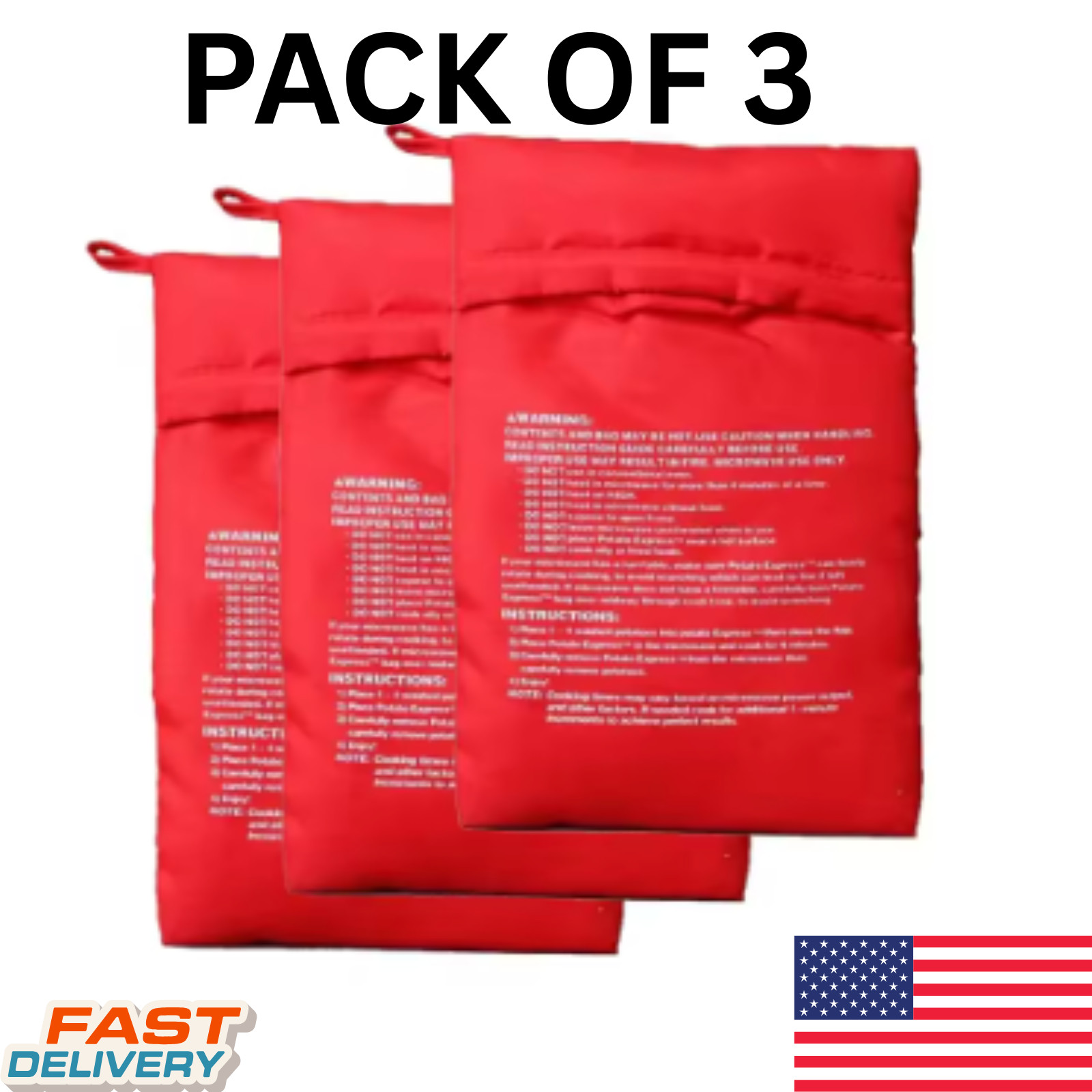 3 Pack New Potato Microwave Cooker Bags 4 Minutes Fast Quick Reusable Washable gallery