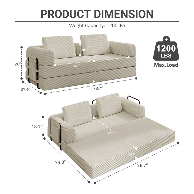 Modern Compression Sofa Folding Sleeper Sofa Bed Floor Couch with Sturdy Frame gallery