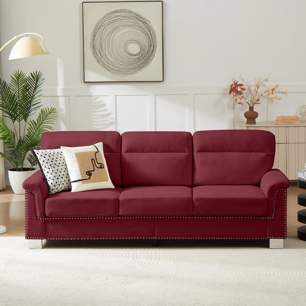 82" Compressed Snowfleece Fabric 3-Seater Sofa for Living Room Office Burgundy gallery