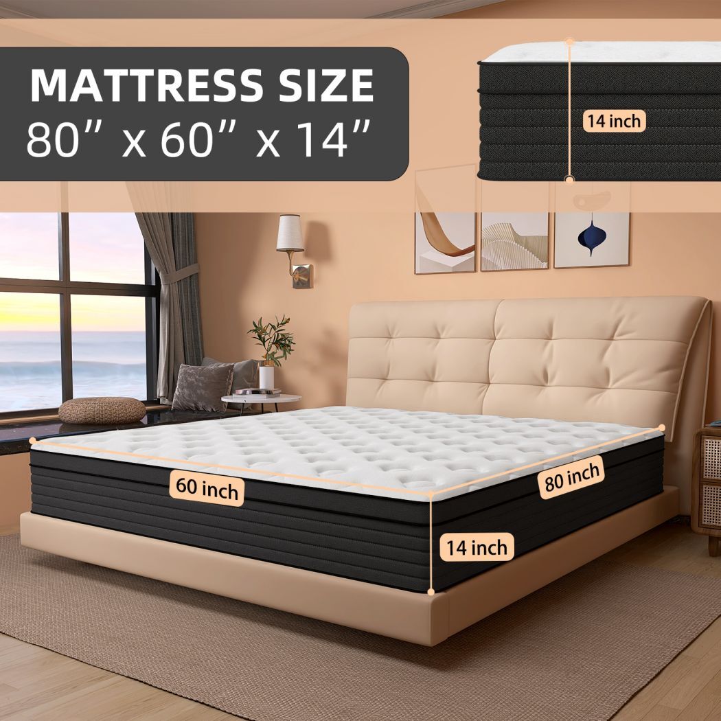 14" Queen Size Hybrid Memory Foam Mattress in a Box,Pocket Spring Medium Firm gallery