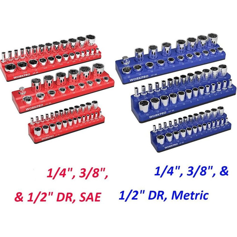WORKPRO Magnetic Socket Organizer Storage Holder Tray 1/4"/3/8"/1/2" SAE/Metric gallery