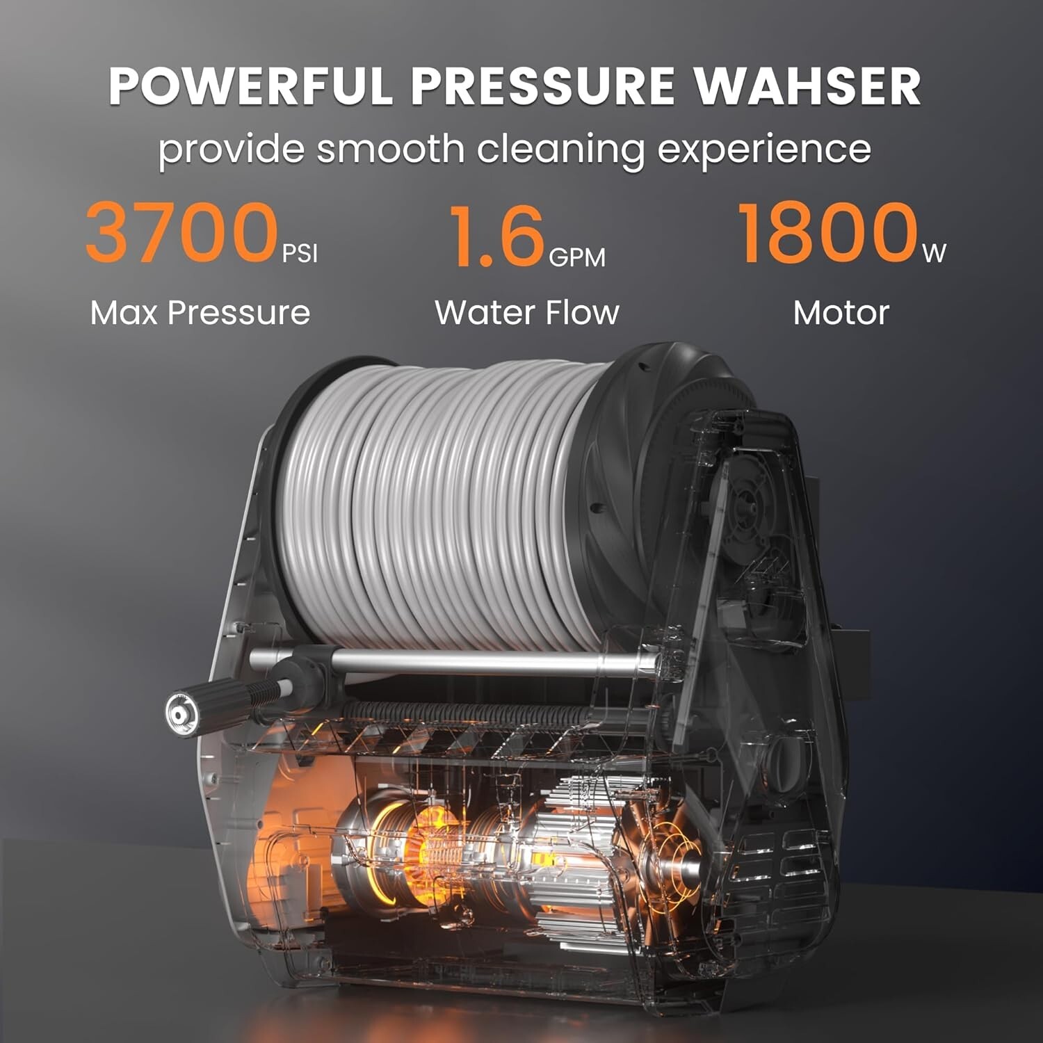 Giraffe Tools 1.6 GPM Electric Power Pressure Washer 100FT Hose Max 3700 PSI gallery