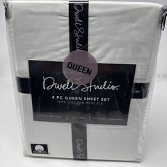 Dwell Studio 4 Piece Solid White Queen Sheet Set – 100% Cotton Percale