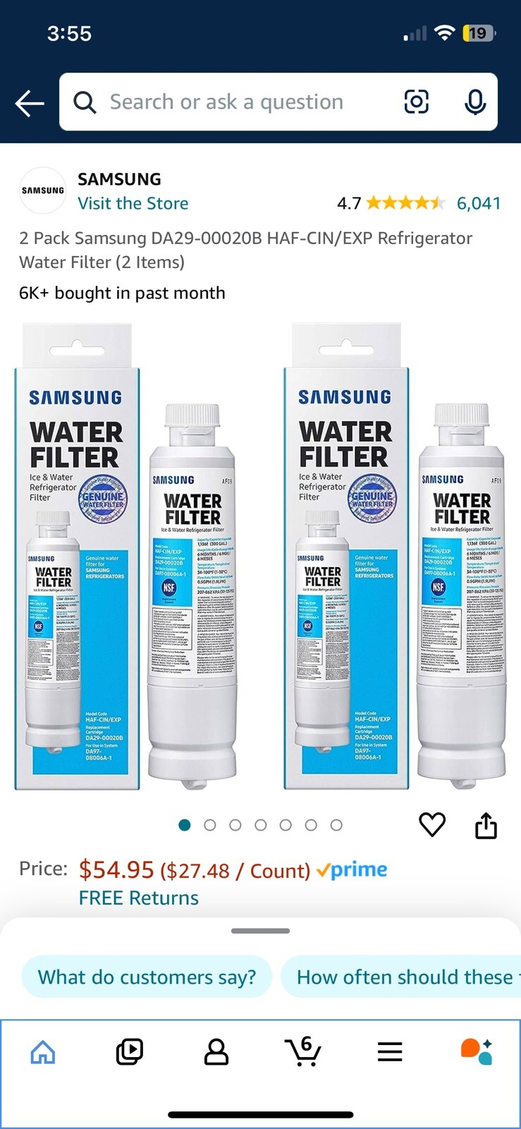 2 Pack Samsung DA29-00020B HAF-CIN/EXP Refrigerator Water Filter gallery