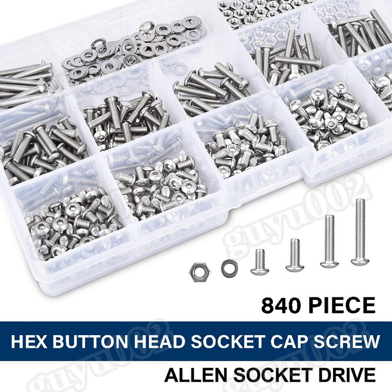 840Pcs M3 M4 M5 Button Head Hex Socket Cap Screws Bolts Nuts Washer Assortment gallery