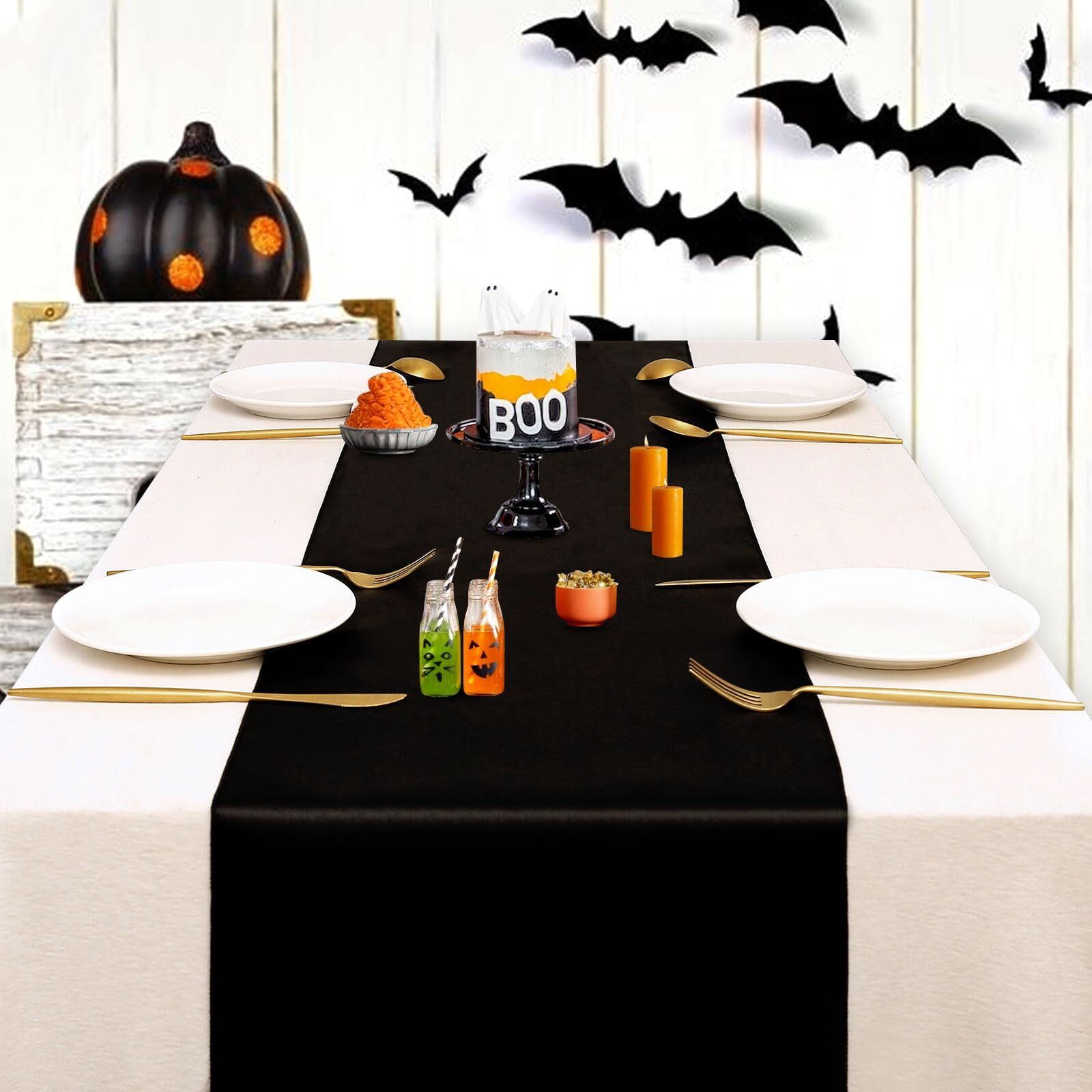Black Satin Table Runner 12x108 Inch Wedding Party Decorations Pack of 5 gallery
