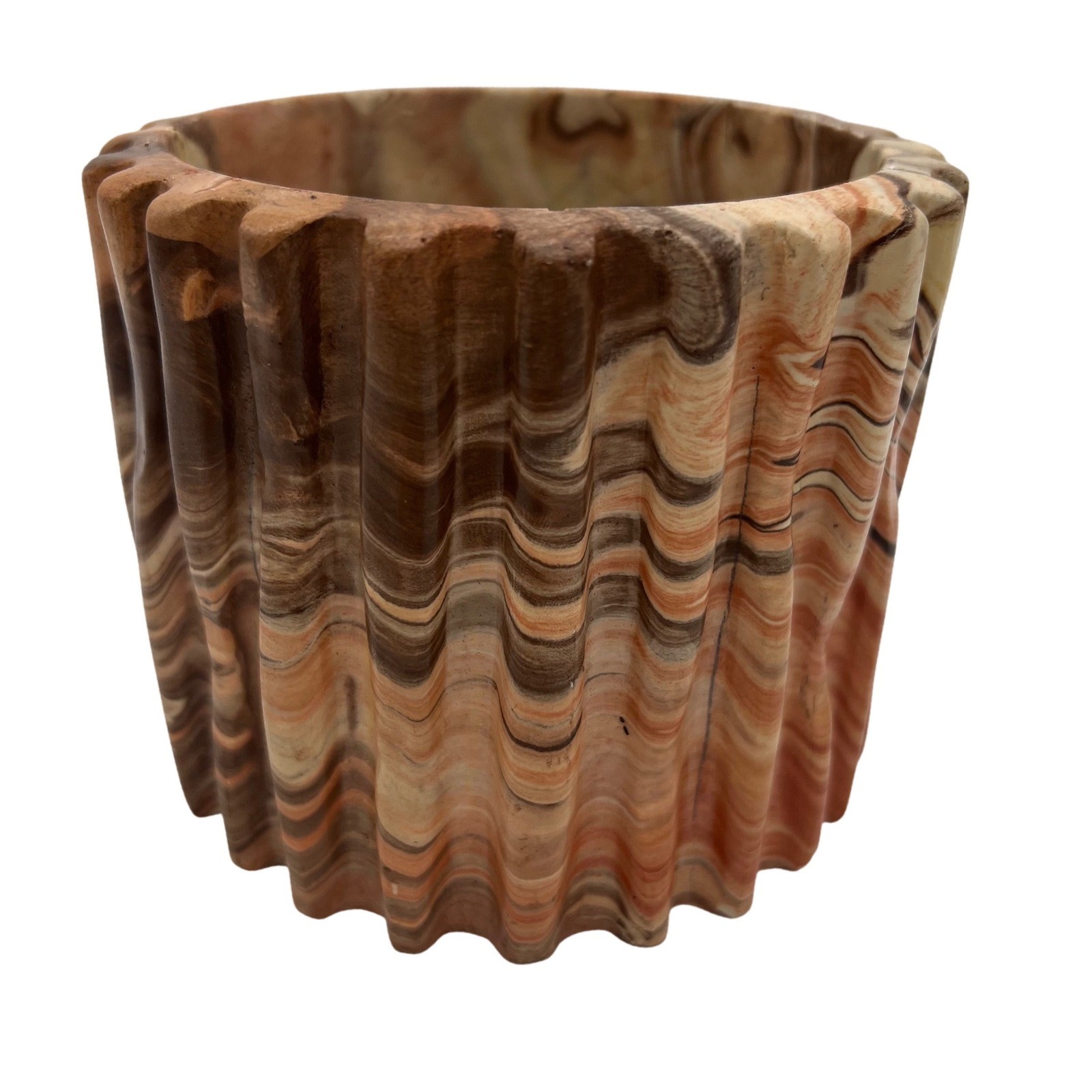 Vintage Comanche Pottery Ming Pot Marbled Clay Scalloped Planter Wavy Ridged Pot gallery