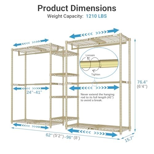 Expandable Clothes Rack Adjustable from 62 to 96 Inches 4 Shelves Storage gallery