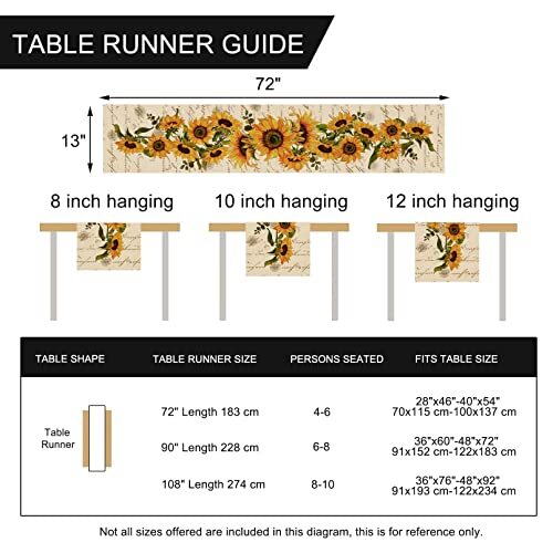 Fall Sunflowers Table Runner, Vintage Spring Summer Table Runner 13''X72'' gallery