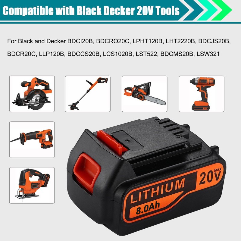 2Pack 20V 8.0AH Lithium Battery for Black Decker 20 Volt LB2X4020 LBX20 LBXR20 gallery