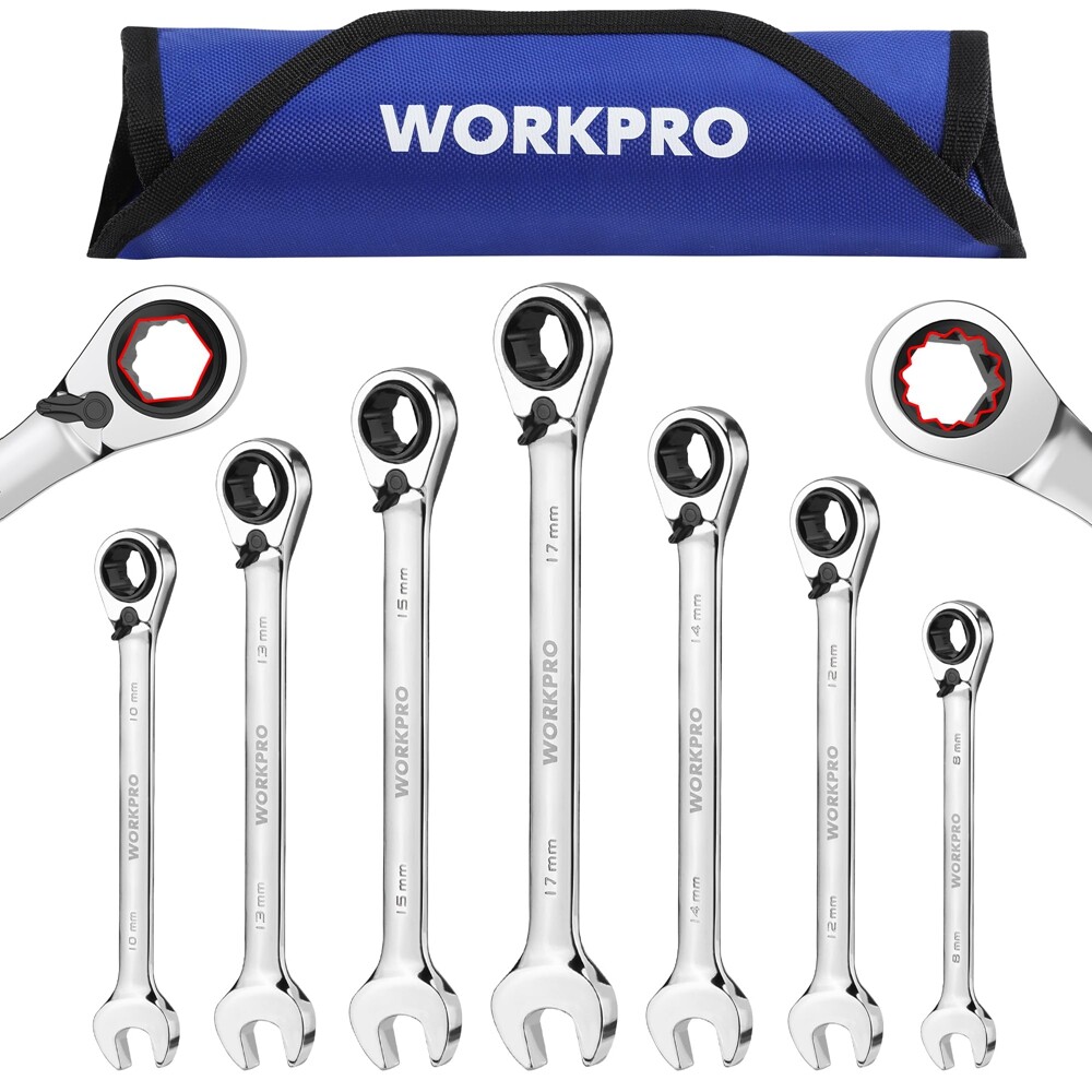 WORKPRO 7-Piece 3-in-1 Reversible Ratchet Wrench Set, Metric 8mm to 17mm NEW gallery