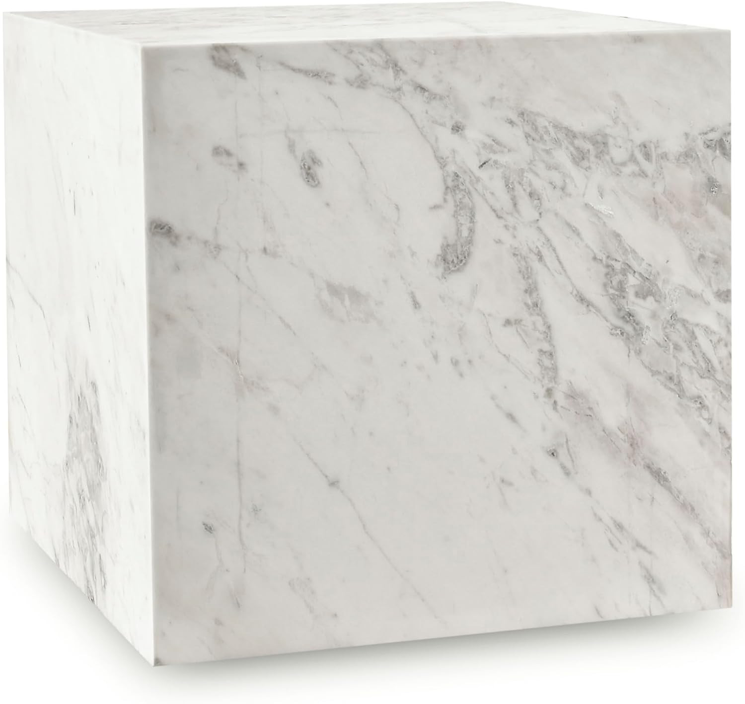 Art Deco White Marble End Table with Grey Veining - 18" Square gallery