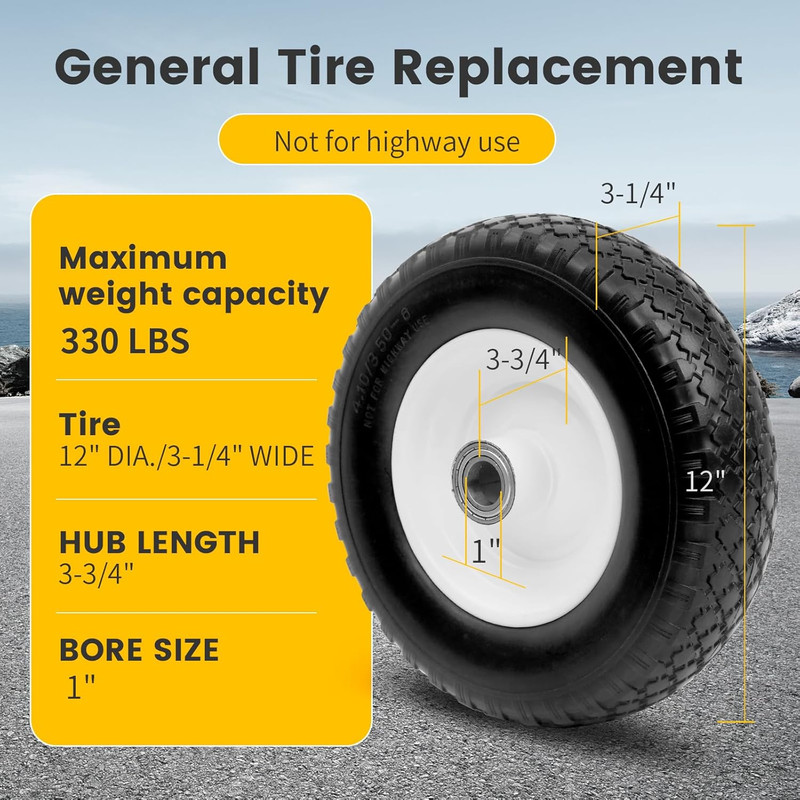 50502 12" Flat Free Solid Polyurethane Replacement Tire With 1" Bore Size With C gallery