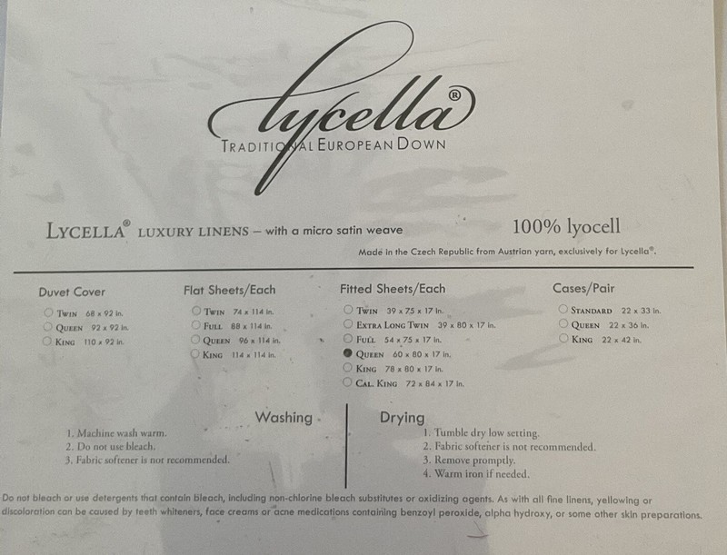 Lycella NWT Queen Fitted And Flat White European 100% Lyocell Sheets, MSRP $148 gallery