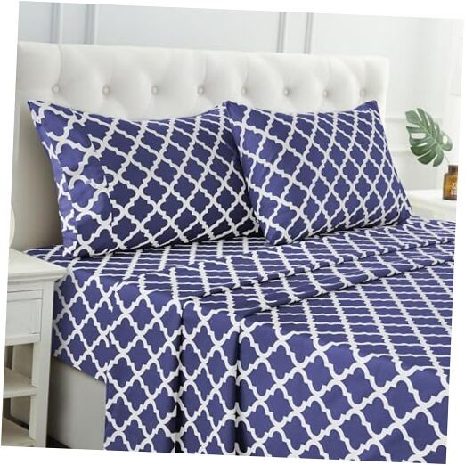 LUX Décor Quatrefoil Sheet Set - 4 Piece Ultra-Soft King Quatrefoil Navy Blue gallery