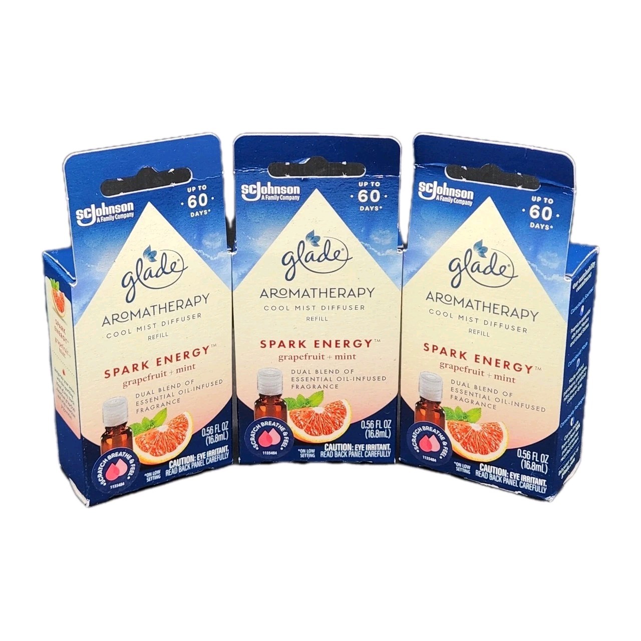 3 Glade Aromatherapy Spark ENERGY Cool Mist Diffuser Refills Grapefruit Mint New gallery