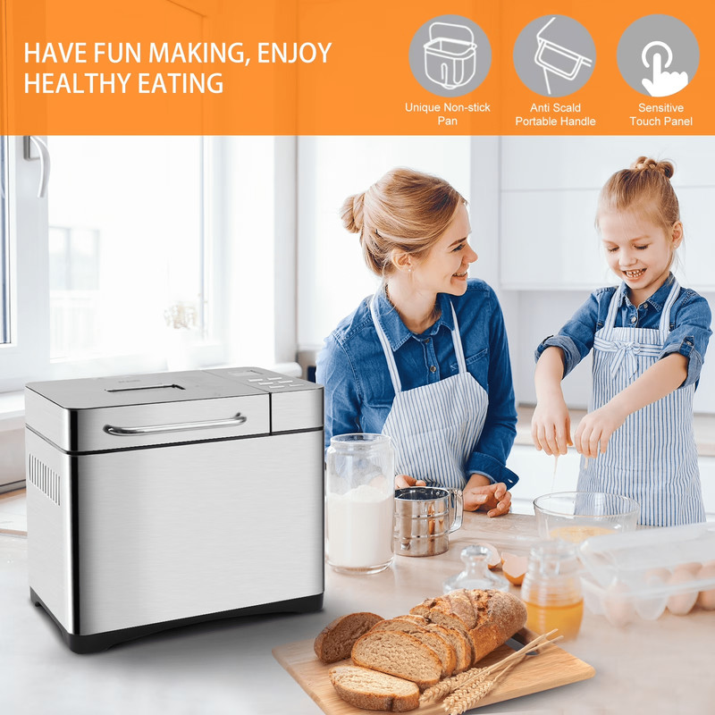 9-in-1 2LB Bread Maker Machine Fully Automatic LCD Display, Stainless Steel gallery