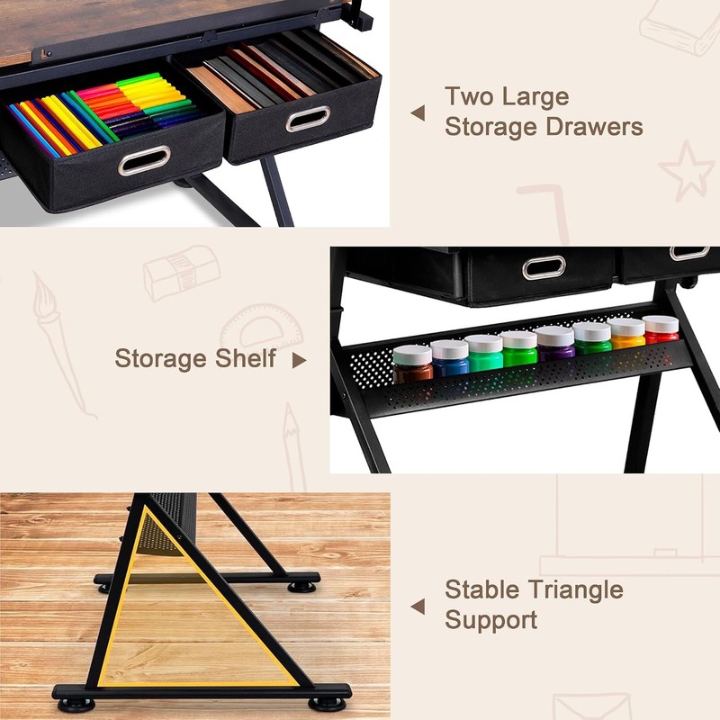 NEW ZENY Adjustable Drafting Table with Stool, Tilting Drawing Desk Artist Tab gallery