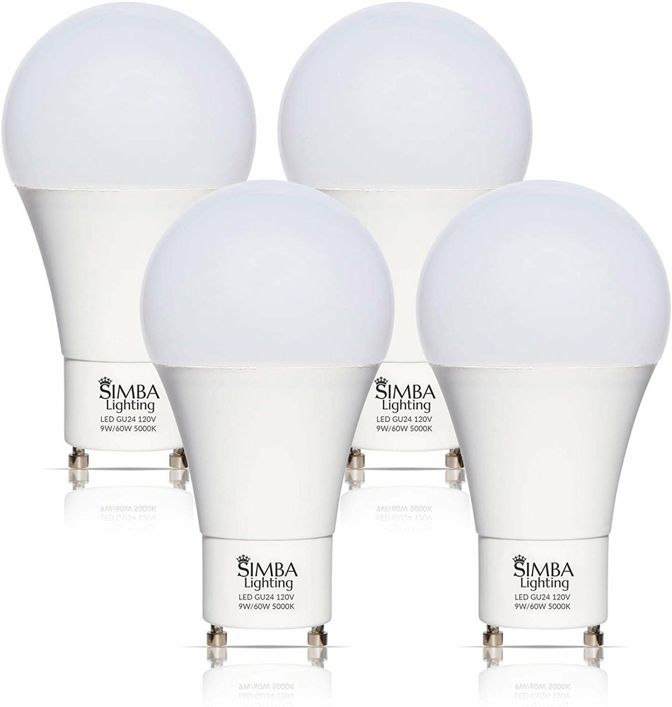 [4 Pack] LED GU24 A19 9W 60W 75W Replacement 2Pin Twist Base 120V 5000K Daylight