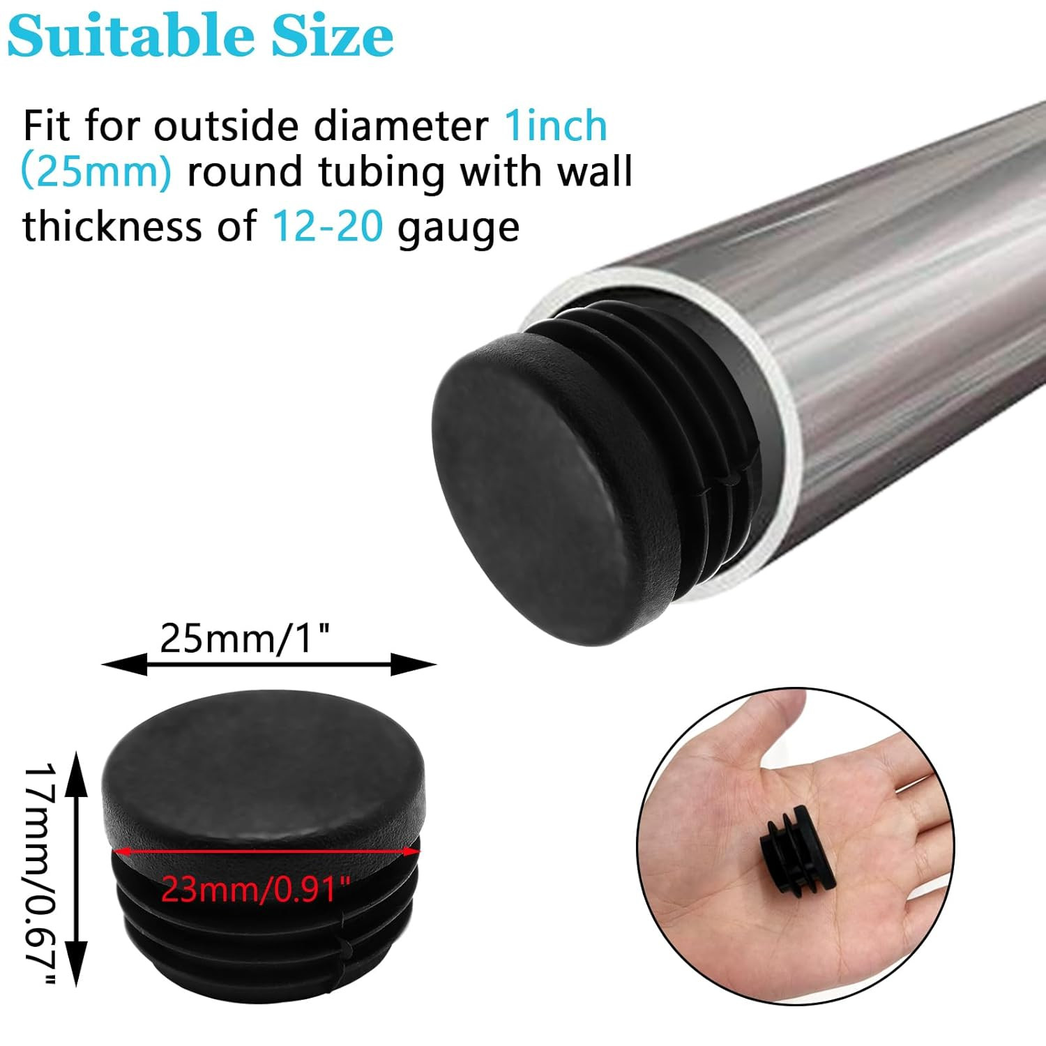 12 Pcs 1 Inch round Plastic Hole Plug, Black Tubing End Cap Table Chair Legs Tub gallery