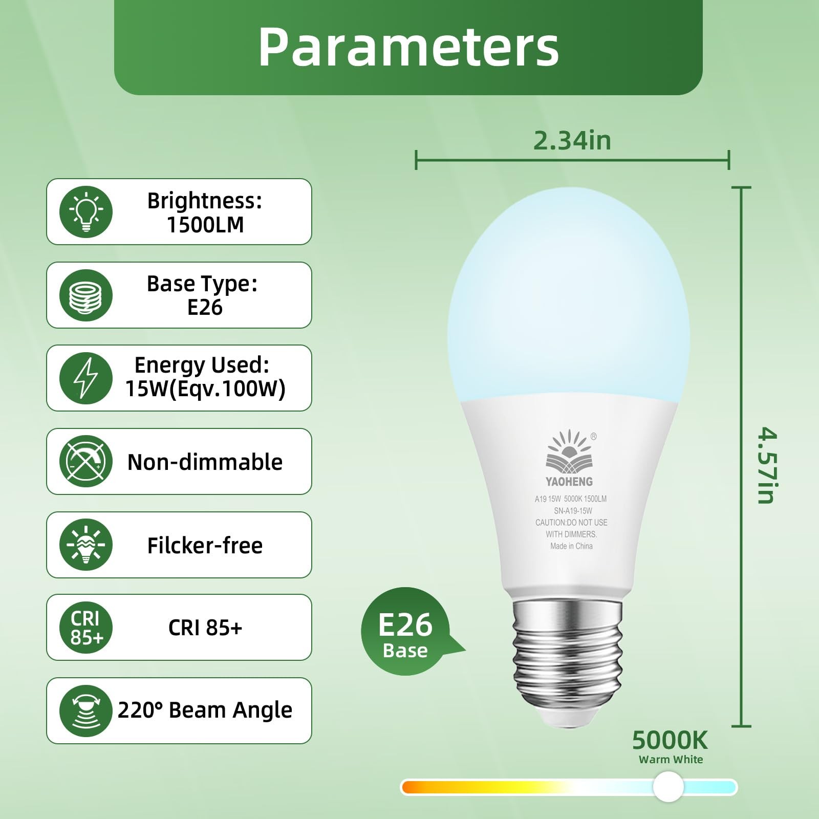 A19 LED Light Bulb, 100 Watt Equivalent LED Bulbs, 5000K Daylight White, 1500... gallery