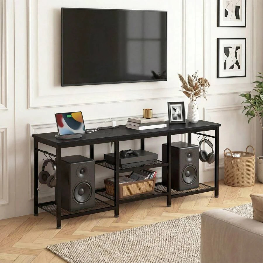 Tomnk 55 Inch Compatible TV Stand, Home Entertainment Media Console With Power gallery
