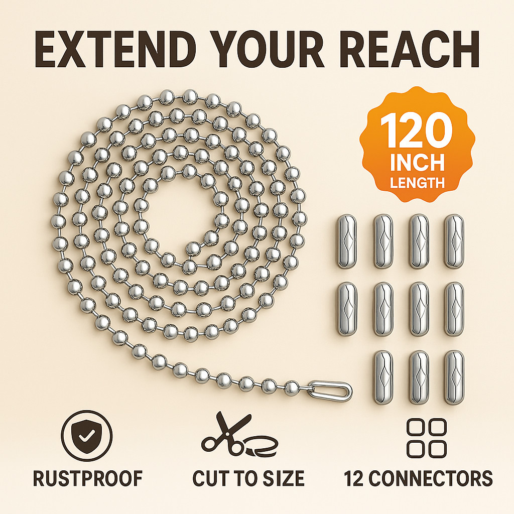 120in Stainless Steel Pull Chain Extender 3mm Ball Chain 12 Connectors Fan Light gallery