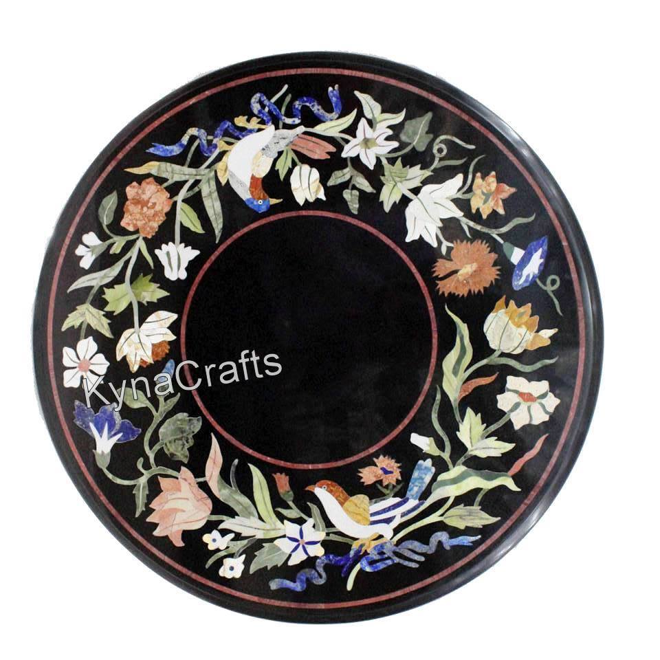 Black Marble Coffee Table Top Nature Pattern Inlay Work Corner Table for Balcony gallery