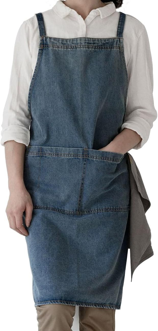 Adjustable Cross Back Denim Apron w/ Pockets Kitchen Cooking Work Gardening gallery