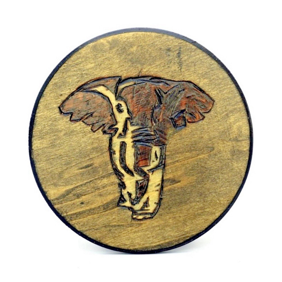 Handmade Wood Burn Light Gray Elephant Animal Theme Round Home Decor Wall Art gallery