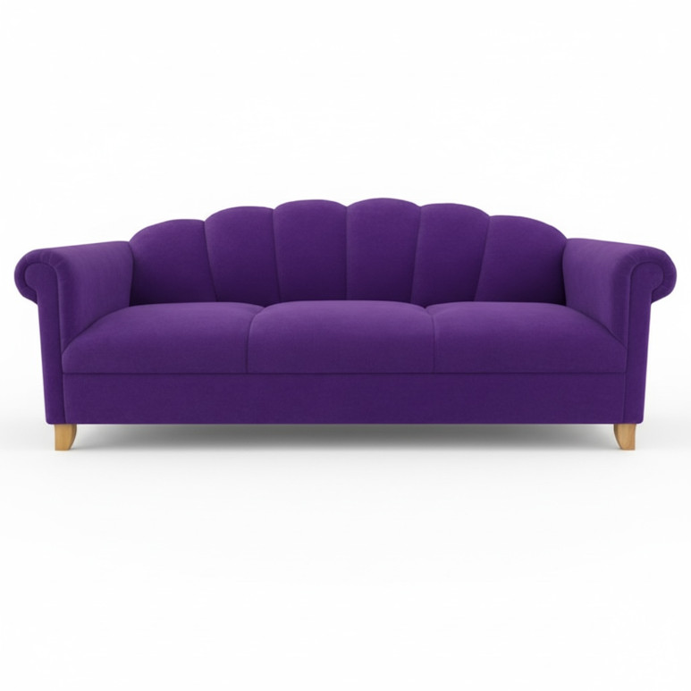 Mid Century Modern Scalloped Sofa - Wicked Purple Velvet - Wood Legs - Retro gallery