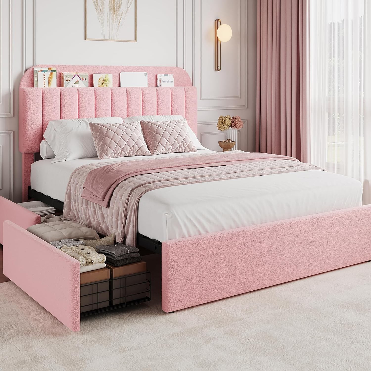 Full Queen Twin Upholstered Bed Frame & Headboard ,Platform Bed with 2 Drawers gallery