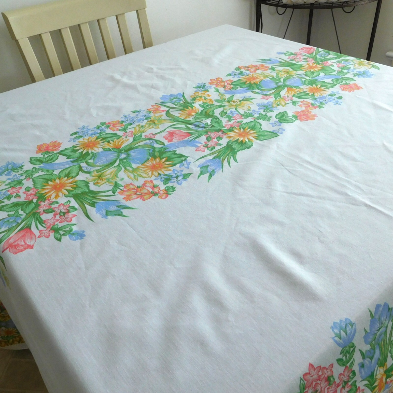 Large Easter Spring tablecloth blue pink yellow green 60 x 72 inches rectangle gallery