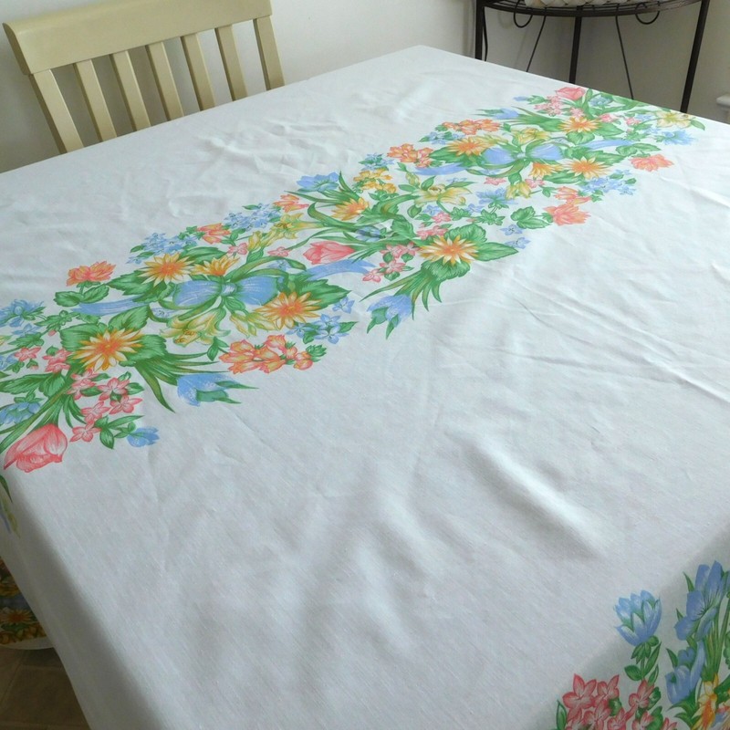 Large Easter Spring tablecloth blue pink yellow green 60 x 72 inches rectangle gallery