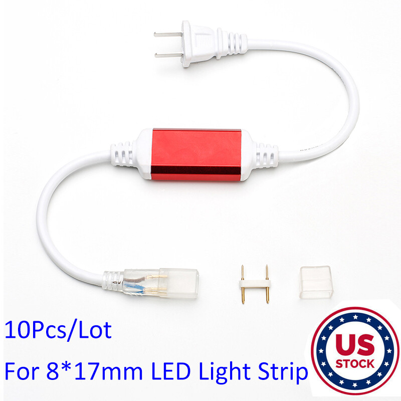 10Pcs 110V US Plug Power Cord Connector Line for 8mm*17mm LED Neon Strip Lights gallery