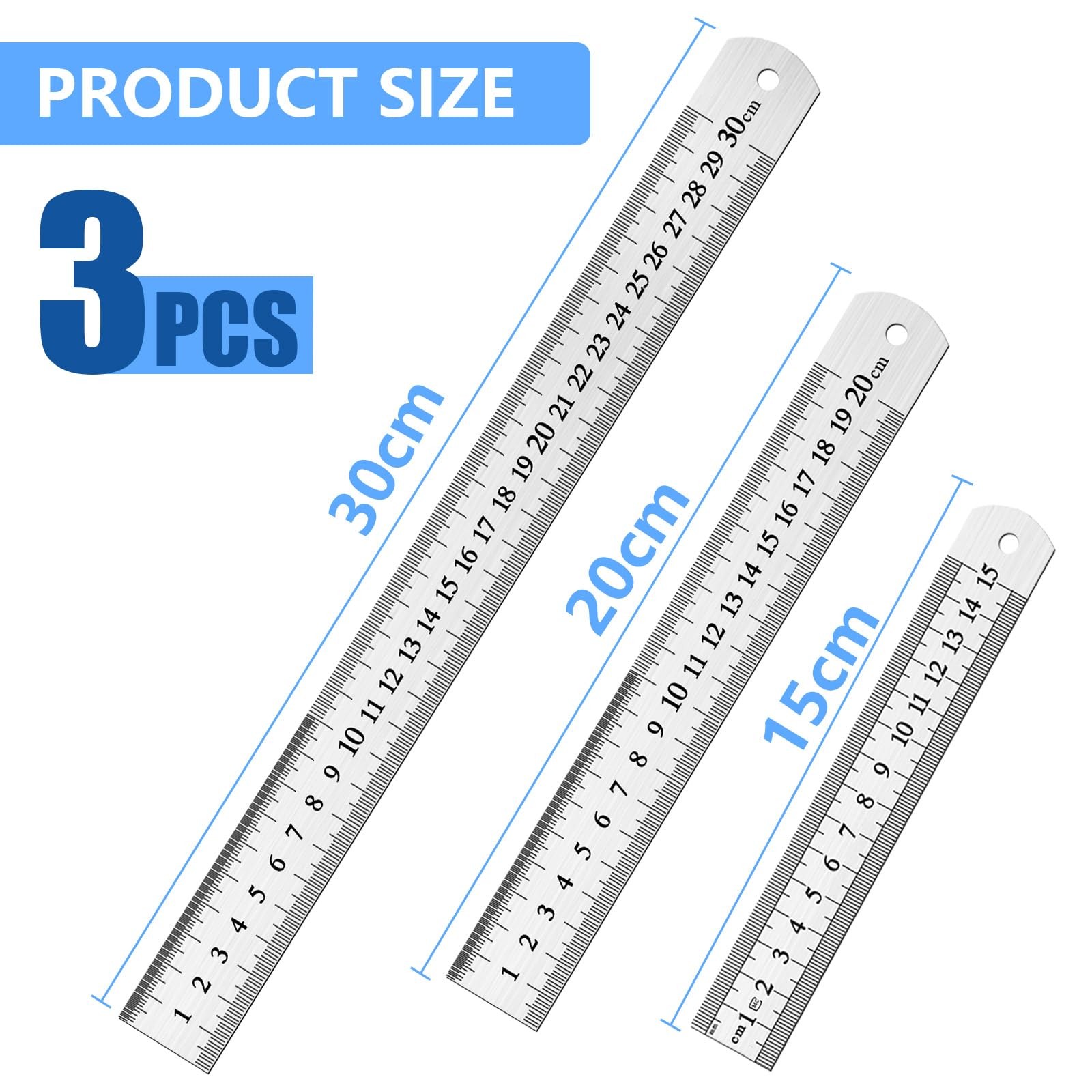 DTDNZKN 3 Pack Stainless Steel Ruler Set - Includes 6 inch 15 mm, 8 inch gallery