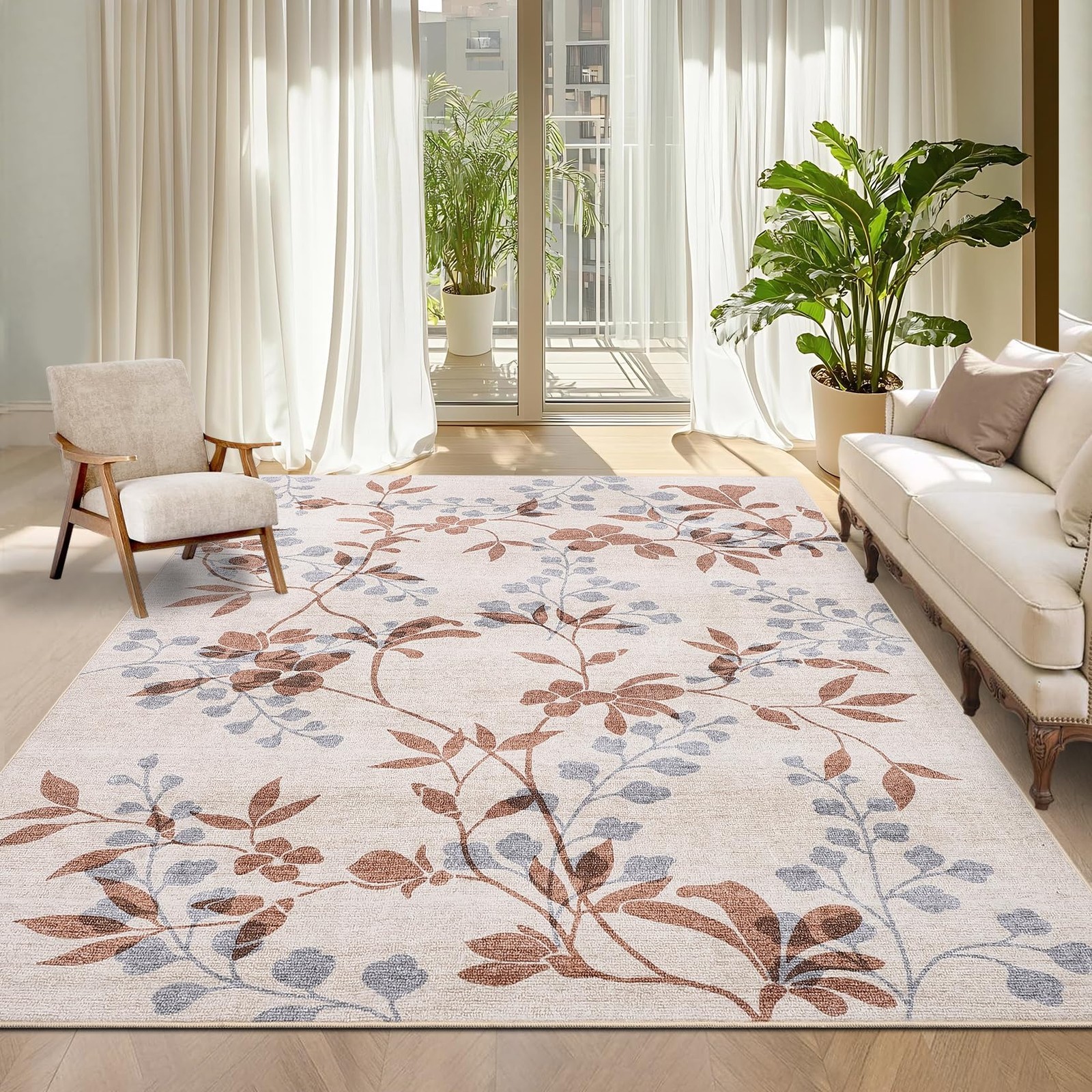 Low Pile Washable Hallway Runner Rug Non-Slip Floral Print for Kitchen Laundry gallery