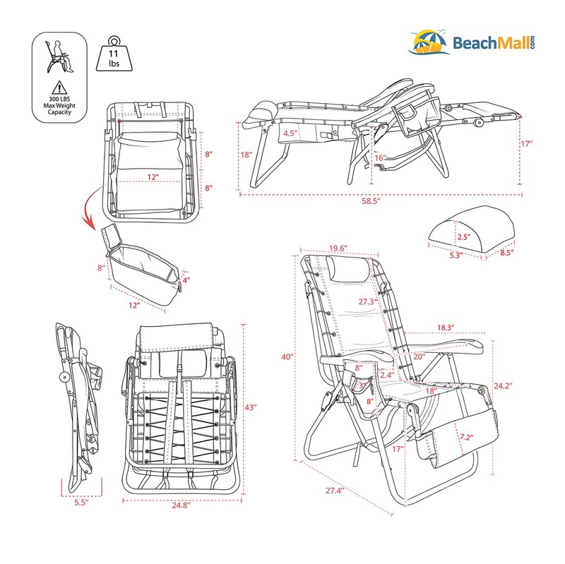 Ultimate Heavy Duty Padded Backpack Beach Chair w/ Cooler Footrest 300lb gallery